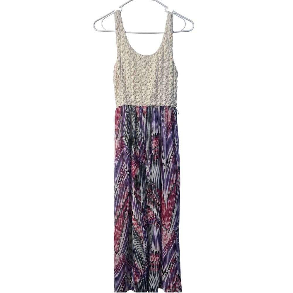 Lily‎ Rose Maxi Dress Womens XS Multicolor Crochet Ikat Boho